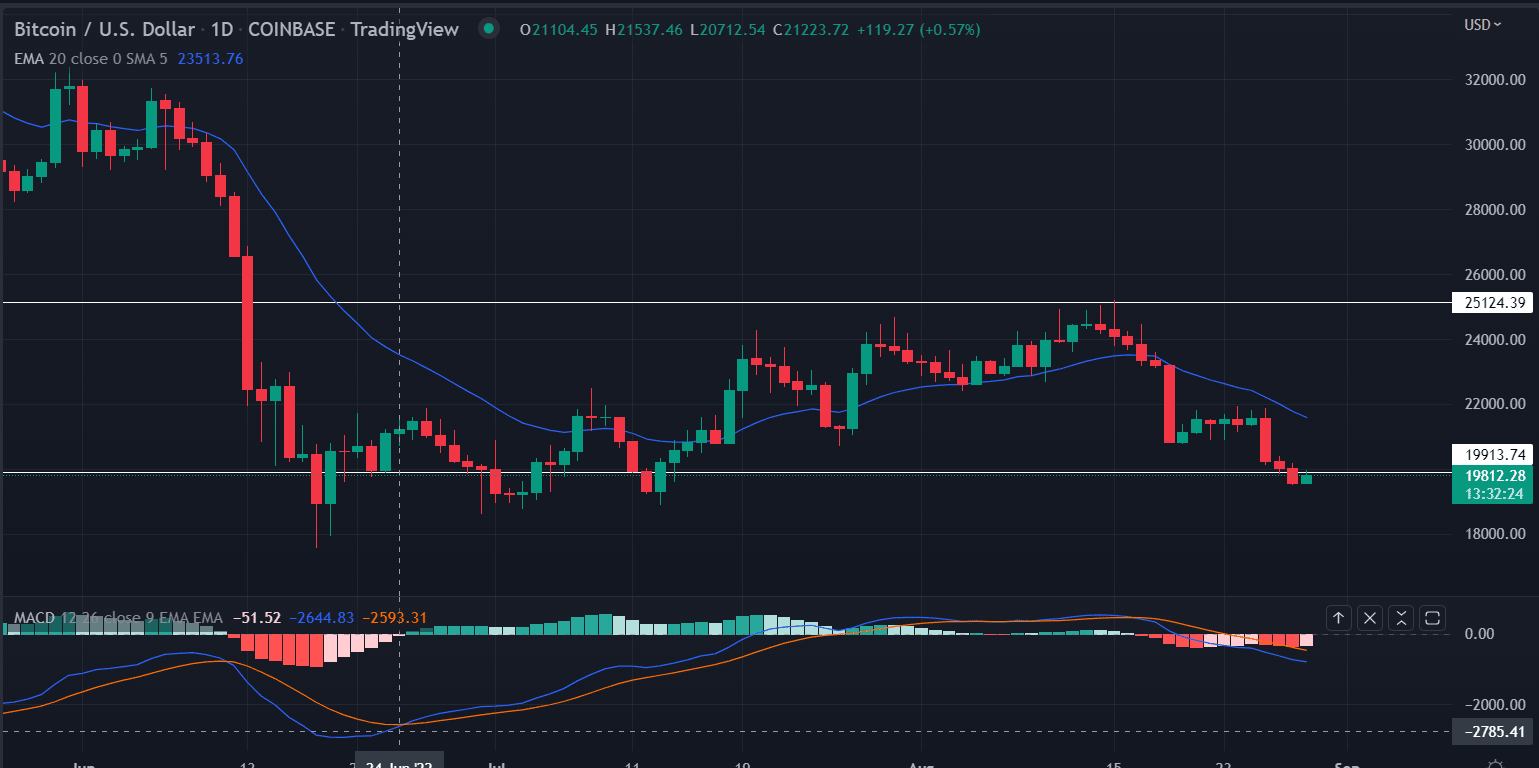 比特币价格测试每月低点接近 19,500 美元；市场是否见底<strong></p>
<p>比特币价格</strong>？
