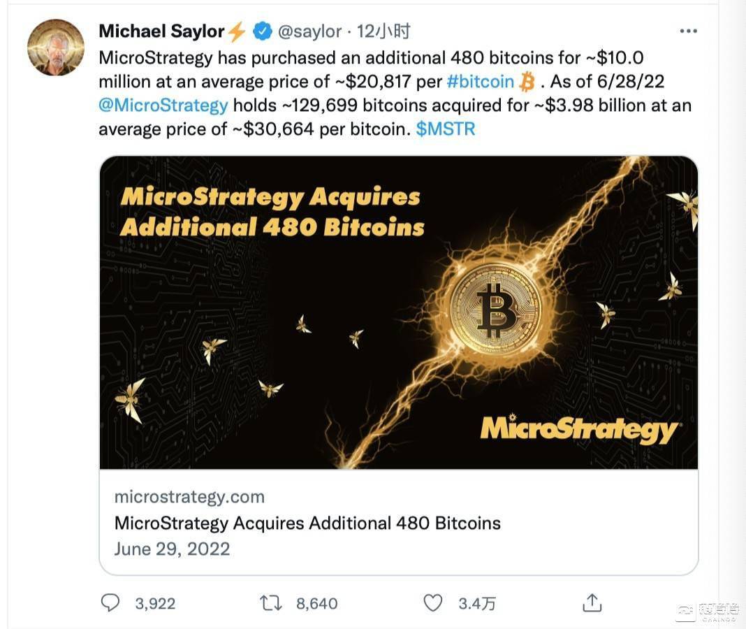 【链得得独家】机构投资者在抄底<strong></p>
<p>比特币行情</strong>？MicroStrategy寒冬之下增持1000万美元比特币