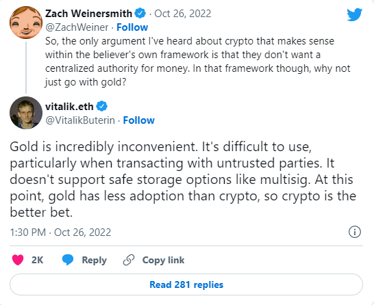 笑到最后才是赢家？以太坊联合创始人：加密货币比黄金更胜一筹 原因有三