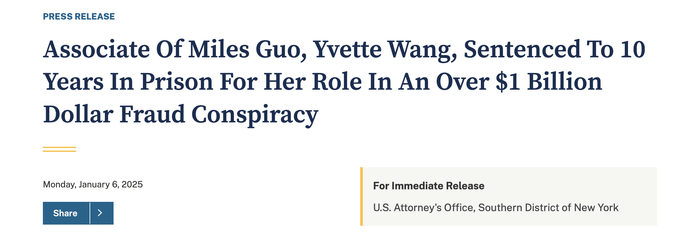 协助郭文贵诈骗超14亿美元<strong></p>
<p>亿博虚拟币</strong>，王雁平主动认罪在美获刑10年