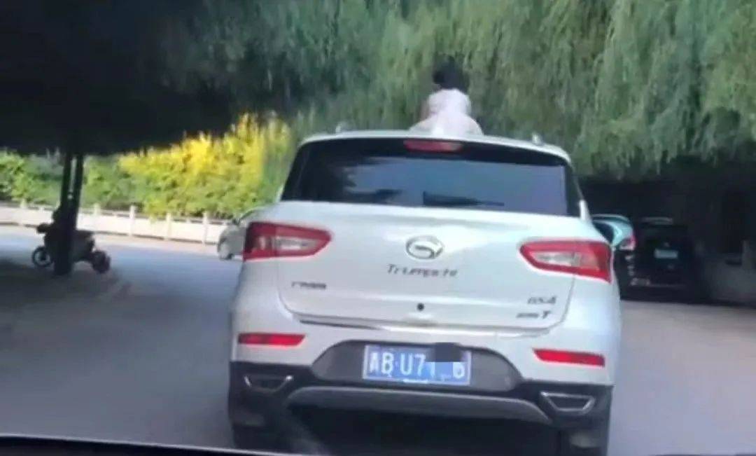 惊险<strong></p>
<p>电线</strong>!青海一女童竟端坐在行驶中的轿车车顶!